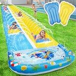 30FT Slip Double Water Slide with 2 Bodyboards, Extra Long Lawn Water Slide Heavy Duty, Giant Outdoor Water Slip Toys with Crash Pad for Backyard Summer Party