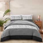 Patchwork Comforter Set Queen Size Grey Black Reversible Comforter 3 Pieces Bedding Set (1 Comforter + 2 Pillow Cases) Soft Microfiber Down Alternative Comforter Set (Queen, 90”×90”)