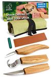 BeaverCraft Wood Carving Tools Set Wood Carving Kit for Spoon Carving 3 Wood Carving Chisels with Leather Strop and Polishing Compound - Whittling Kit Hook Sloyd Detail Carving Gouge Right-Handed S13