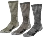 FUN TOES 3 pairs thermal insulated 80% merino wool socks men's, hiking size 8-12 (1 Black/ 1 Brown /1 Green)