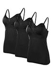 MakeMeChic Women's 3 Pack Maternity Nursing Cami Tank Top Sleeveless Pregnancy Breastfeeding Top, Black, Small