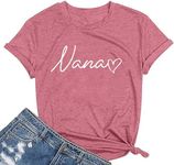 Grandma Shirt for Women in My Nana Era Letter Print Tshirt Mimi Gigi Casual Top Funny Crewneck Graphic Tee, Rosy 2, Medium