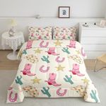 Feelyou Western Decor Bedding Set Queen Size Wild West Cowboy Comforter Set for Kids Boys Girls Decor Cowboy Boots Cowboy Hat Horseshoe Cactus Comforter Pink Duvet Set