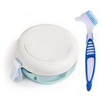Anbbas Leakproof Denture Bath Box with Strainer Basket and Toothbrush, Dental Cleaning Kit Braces Case Cup for Retainer,Aligner,Mouth Night Guards (White)