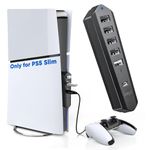 6 Ports USB Hub for PS5 Slim Console Disc & Digital 2023, High-Speed Extra USB Port Extender for PS5 Slim Accessories, Charging Adapter for PS5 Slim with 1 Type C 3.0 + 4 USB-A 2.0 + 1 Charging Port