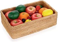 IGNPION Rectangle Rattan Woven Fruit Basket Wicker Food Tray Storage Holder Home Bathroom Kitchen Storage Basket