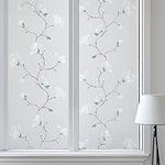 Wisomhome Frosted Window Privacy Film - Static Cling UV Blocking,Window Stickers for Home Office, Non-Adhesive Vinyl Window Coverings(White Magnolia Flower, 17.5" X 78.7" (44.5 X 200cm))