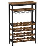 SONGMICS 24-Bottle Wine Rack Free Standing Floor, Display Wine Storage Shelves with Glass Holder Rack, Wobble-Free Bottle Holder for Kitchen Bar Dining Room, Rustic Brown and Black KWR028B01