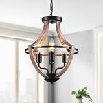 HOXIYA Farmhouse Chandelier 4-Light Hanging Pendant Lighting 13.1" Retro Flush Mount Ceiling Light Fixture Rustic Vintage Wood Industrial Modern Black Metal for Living Room Bedroom Hallway Kitchen