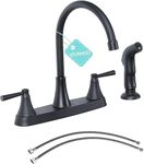 Vsunhoo Black Kitchen Faucet, Commercial 2 Handle Black Kitchen Sink Faucet with Sprayer, High Arc 360 Swivel Stainless Steel 3 or 4 Hole Kitchen Faucets for Rv Laundry Tub Bar Sink, TDLKF029B