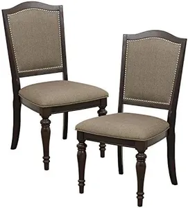 Homelegance Marston Sophisticated Dining Chairs with Serpentine Back with Nail Head Accent (Set of 2), Cherry