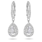 Swarovski Women's Angelic Attract Hoop Pierced Earrings, Set of Dangling White Swarovski Earrings with Rhodium Plating