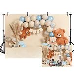 MEHOFOND 7x5ft Bohemia Theme Backdrop Boy 1st Birthday Bear Baby White and Blue Balloons Portrait Photography Background Boho Style Kids Baby Shower Newborn Party Banner Studio Props Supplies