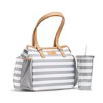 Fit & Fresh Lunch Bag for Women, Insulated Womens Lunch Bag for Work, Leakproof & Stain-Resistant Large Lunch Box for Women with a Matching Tumbler, Zipper, Copley Lunch Kit Gray Stripes
