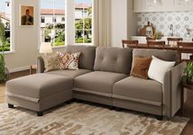 LLappuil Modular Sectioanl Sofa with Storage, Velvet 4 Seater L Shaped Sectional Couch with Chaise, Waterproof Anti-Scratch Sofa for Apartment, Brown