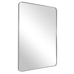 Andy Star Wall Mirror Brushed Nickel for Bathroom | 24x36x1’’ Contemporary Rectangular Stainless Steel Silver Metal Frame Rounded Corner 1’’ Deep Set Design Hangs Horizontal Or Vertical