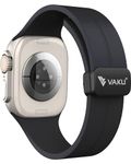 Vaku Luxos® FREYA Silicone Watch Strap with Folding Magnetic Lock Compatible for Apple iWatch Series 9 8 7 6 5 4 3 2 1, SE, Ultra, ultra 2 (42mm|44mm|45mm|49mm) Silicon Strap for Men Women-Black