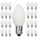 C7 Christmas Replacement Bulbs, Ceramic White LED Night Light for Window Candles & Chandeliers Replacement Bulb, Low Watt Candelabra Light Bulbs, 0.6W Equivalent 7W Incandescent Bulb, 25 Pack