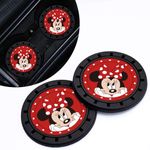Minnie Mouse Car Cup Holder Coaster,Auto Cup Holder Insert Coaster for Minnie Merch Fans, Non-Slip Car Drink Holder Coaster, Car Interior Accessories, Black