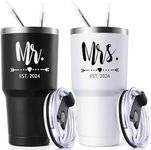 Gtmileo Mr and Mrs Gifts, Mr and Mrs EST 2024 Stainless Steel Insulated Tumbler Set, Wedding Gifts for Couples Bride To Be, Mr and Mrs Cups, Bridal Gifts Wedding Registry Gifts(30oz, Black&White)