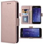 Phone Case for Samsung Galaxy J3 Orbit J 3 Star 2018 3J Achieve Folio Flip Wallet Case,PU Leather Credit Card Holder Slots Heavy Duty Full Body Protection Kickstand Protective Phone Cover Rose Gold