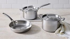 Le Creuset Essential 3-ply Stainess Steel - Set of 3-24cm Frying Pan, 18cm Saucepan & 20cm Deep Casserole