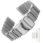 Hstrap Simple H-Link Shark Metal Stainless Steel Watch Band 20mm 22mm 24mm Solid Mesh Wrist Watch Band Silver Heavy Duty Diving Watch Bracelet Deployment Buckle Brushed Polished Strap for Men Women