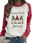 LLHXRUI Hanging With My Gnomies Sweatshirts Women Christmas Long Sleeve Pullover Shirts Funny Garden Gnome Graphic Tees Tops, Red, XXL