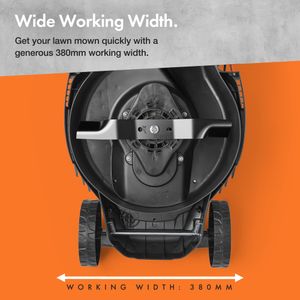 VonHaus 1600W Electric Lawnmower – 42L Bag, 380mm Width, 10m Cord