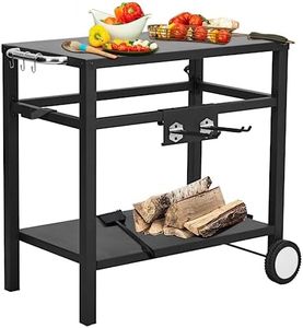 Dining Cart,Outdoor Grill Cart with Double-Shelf,with 4 Hooks, Side Handle,Wheels,Cooking Table for Outdoors, Kitchen or Backyard Patio, Movable BBQ Trolley,Multifunctional and Commercial (Black)