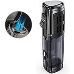 Jet Lighter, Gas lighter, Triple Jet 3 Blue Flame Torch Lighters, Windproof Butane Gas Refillable Cigar Lighter, Fuel Level Window, Cool Pocket Lighter (Gas not Included)