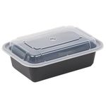 [150 Sets]Microwave Safe Meal Prep Food Container with Lid (838, Black), Reusable, Leak Resistant Seal, BPA-Free, Freezer & Dishwasher Safe, 7.25”x5"x2"(LxWxH), 150 Packs, 24oz Base w/Clear Lid