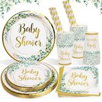 Sage Green Neutral Baby Shower Decorations Plates Set for 25 Guests,125 Pieces Paper Plates Cups Napkins Straws Tableware for Baby Shower Party Table Decorations