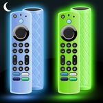 OneBom (2Pcs) Silicone Remote Cover Glow in The Dark for Firetv 4K Max (2nd)/Insignia/Pioneer/Omni (QLED) Series with Lanyard, Lightweight Anti-Slip Shockproof(Glow Green&Glow Blue)