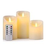 Hausware Flameless Candles Battery Operated Pillar Real Wax Flickering Moving Wick Electric LED Candle Sets 4" 5" 6" Pack of 3 with Remote Control Cycling 24 Hours Timer