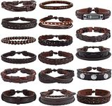 Adramata 10-17 Pcs Braided Leather Bracelet for Men Women Leather Wrist Punk Cuff Wrap Bracelets