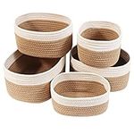 Otoomenz Woven Cotton Rope Storage Basket, 5PCS Shelf Baskets with Handles,Toy Basket Storage Baby Storage Organiser Bathroom Storage Baskets for Make up Cupboard Drawer Closet Shelf Deco (Yellow)