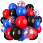 Red Blue Black Balloons, 12 Inch Helium Black Latex Balloon with Royal Blue Red Confetti Balloon Decor for Boys Super Spider Hero Man Theme Birthday Party Baby Shower Graduation Decoration Supplies