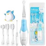 SEAGO SG513 Baby Electric Toothbrush Age 0-3 Years Toddler Battery Toothbrushes with 4 Brush Heads with LED Light Smart Timer Kids Children Children's Waterproof IPX7 Toothbrush (Baby Blue)