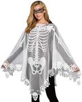 XILONG Halloween Costume Skeleton Costume Poncho Halloween Mask Lace Ball Mask 2PCS (White)