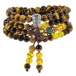 Nupuyai Tiger's Eye 108 Prayer Beads Energy Crystals Stone Bracelet for Women Men, Chakra Reiki Healing Meditation Wrist Bracelet