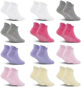 SkiBeaut 12 Pairs Girls Kids Socks, Toddler Non Slip Skid Little Boys Girls Grips Slipper Children House Socks for 5-7 Years
