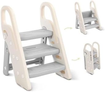 Onasti Tritthocker für Kinder, 2 Stufen - 3 Stufen Höhenverstellbar Kinderschemel, Trittschemel für Baby, Lernturm mit Handhaben, Faltbar, Multifunktional, für Bad, Kleinkinderzimmer, Küche (Grau)