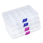 Opret 4 Pcs Bead Storage Box, 15 Grids Plastic Jewellery Organisers Small Clear Containers with Adjustable Dividers Compartment Craft Case, Size 17x9.5x2cm