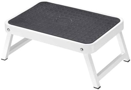 Hailo OneStep | Steel Step | One Large Step with Non-Skid mat | Folding Safety Mechanism with Unlocking Button | Easy Storage | Lightweight | White