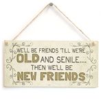 We’ll be Friends ‘Till we’re Old and senile… Then we’ll be New Friends - Super Cute Funny Gift Plaque for Best Friends Getting Old