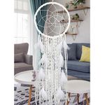 Extra Large Dream Catcher Kids Wall Hanging Decoration Handmade White Feather Boho Big Dreamcatchers with Bells Wedding Dream Catchers Bedroom Craft Ornament Gift (Dia 12", Length 41")