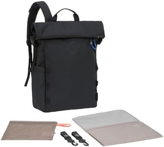 LÄSSIG Baby Wickelrucksack Wickeltasche Rucksack mit Wickelunterlage, Kinderwagenbefestigung, Flaschenhalter nachhaltig produziert/GRE Outdoor Rolltop Backpack black
