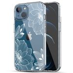 RANZ Compatible with iPhone 13 Mini Case, Anti-Scratch Shockproof Series Clear Hard PC+ TPU Bumper Protective Cover Case for iPhone 13 Mini (5.4") - White Lace Chrysanthemum