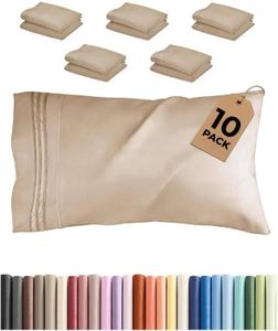 King Pillow Cases Set of 10 - Ultra Soft Hotel Quality Pillowcase Covers - Comfy & Wrinkle Free - Shrink, Stain and Fade Resistant - Easy-Care, Machine Washable Pillow Protectors - 10 Pcs Set - Cream